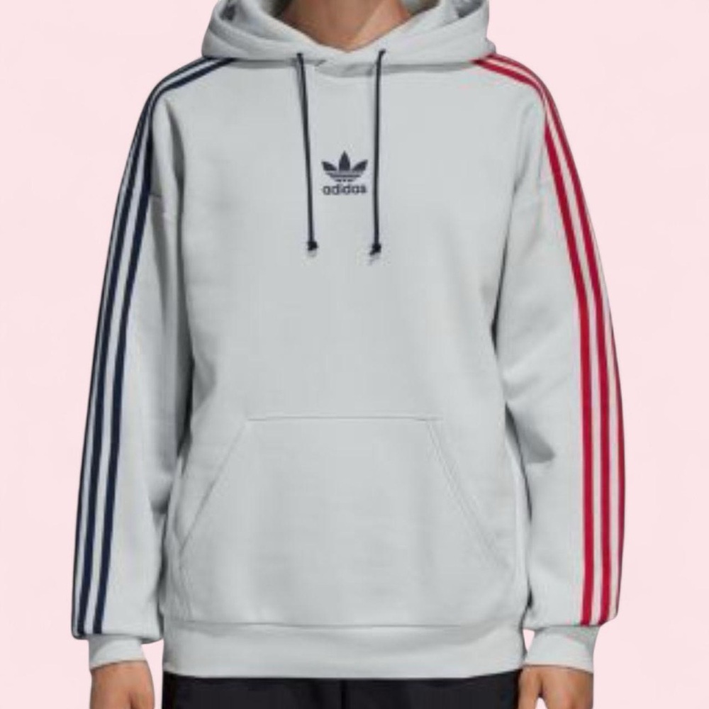 Adidas Men's Hoodie with Navy and Red Stripes